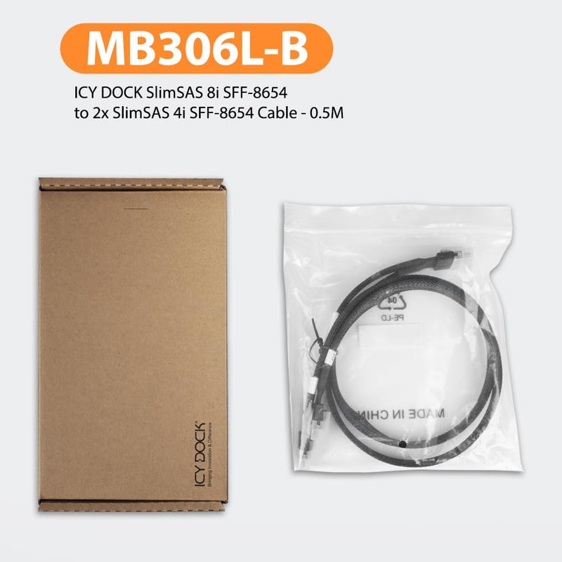 Icy Dock كابل MB306L-B SlimSAS 8i SFF-8654 إلى 2X SlimSAS 4i SFF-8654 - 0.5م - Image 5